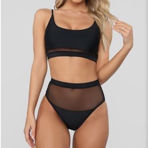 Fashion Nova mesh bikini solid black NWT